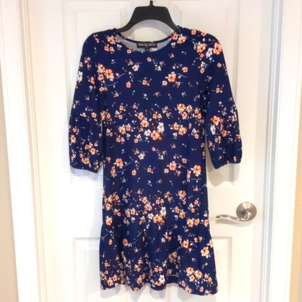 Three Pink Hearts Blue Floral Dress - XL